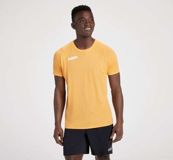 HOKA Men's Glide Short Sleeve Shirt in Mock Orange, Size Medium at Hoka One