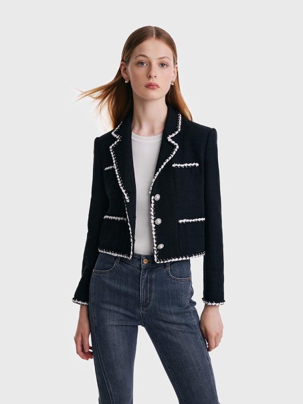 Tweed Knitted Short Jacket - Black / S at GOELIA
