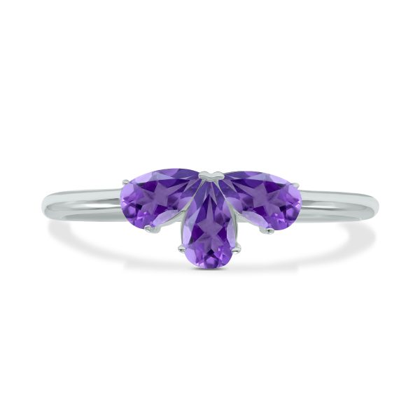 Amethyst Pear Shape Three Stone Ring in 10K White Gold at Szul.com