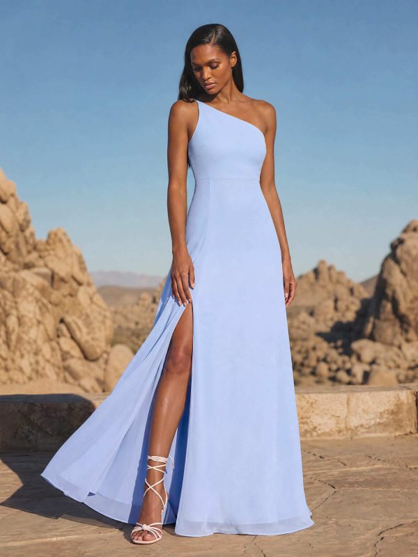 A-Line Asymmetrical Sleeveless Floor-Length Chiffon Bridesmaid Dresses With High Split at Missacc