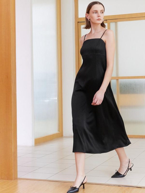 Black Triacetate Spaghetti Strap Midi Dress - Black / XS at GOELIA