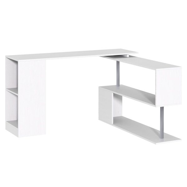 HOMCOM 55" 360 Rotating Corner Computer Desk Modern L-Shaped Home Office Workstation with 3-Tier Storage Shelves, Bookshelf, White at Aosom.com