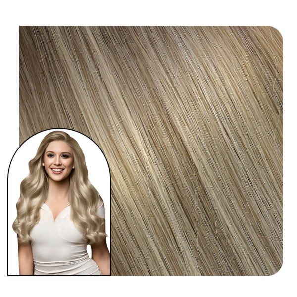 [Virgin Hair] Genius Weft Human Hair Extensions Sew In Hair Cool Ash Blonde Balayage #8/8/613 - 16 inch / 1 Bundle / Alligator clips at Ugeat Hair Official