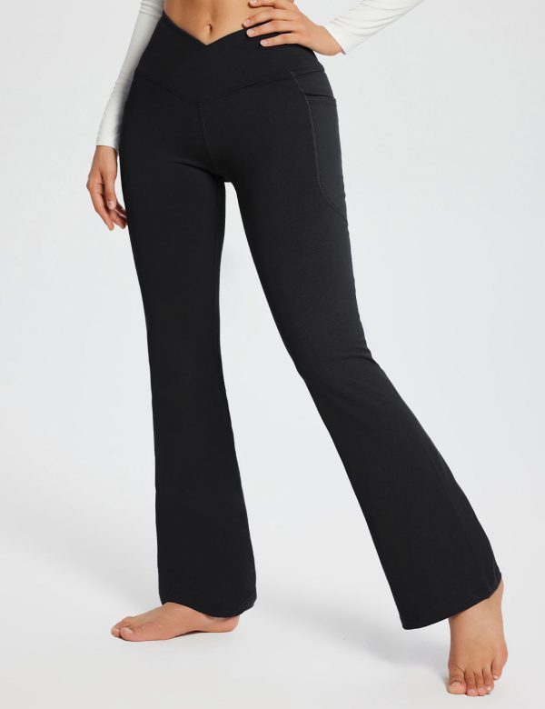 Laureate Women's 29" Crossover High-Waisted Flare Yoga Pants - Black / 3XL at Baleaf