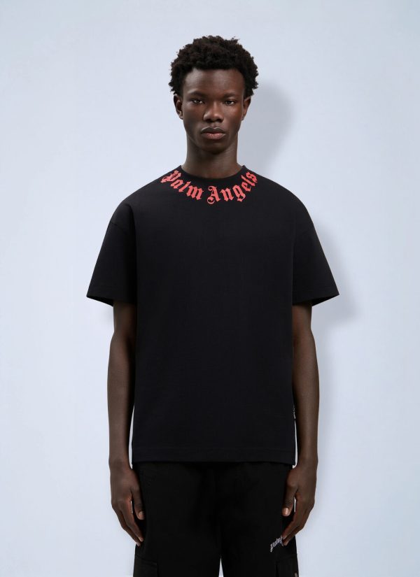 Palm Angels Neck Logo T-shirt - Man T-shirts Black Xs at LN-CC