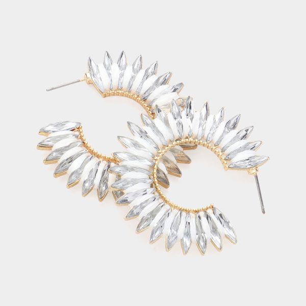 Raffia Wrapped Marquise Stone Cluster Hoop Earrings - Gold, White at Shop Simon