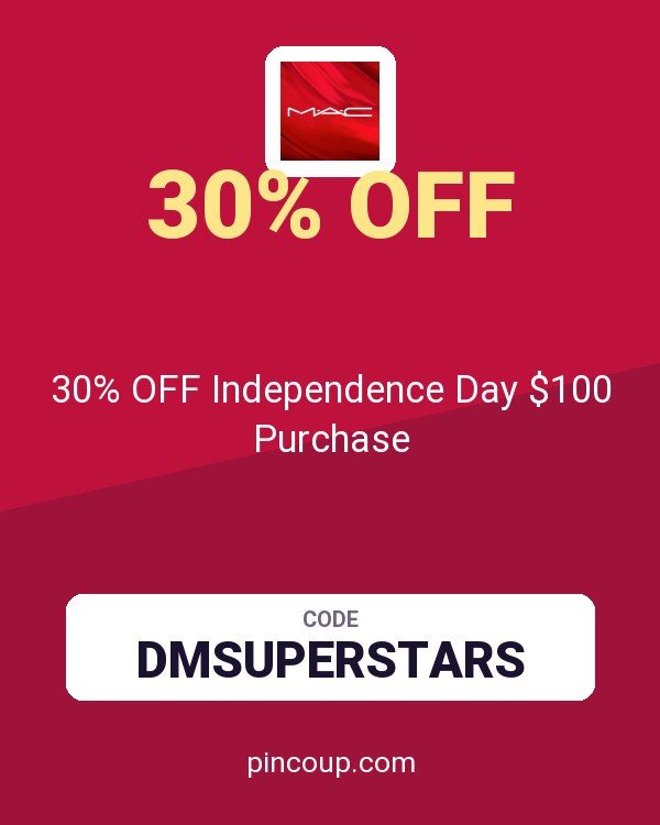 MAC Cosmetics coupon: 30% OFF Independence Day $100 Purchase