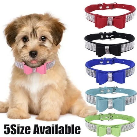 Crystal Dog Collar with Bow Tie Rhinestone Puppy Collars Bling for Cat Dogs 29Size Available at Walmart.com