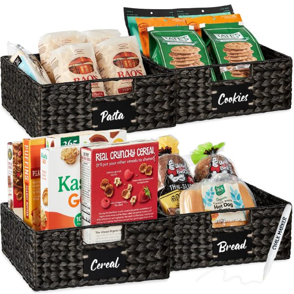 Set of 4 Water Hyacinth Pantry Baskets w/ Chalkboard, Marker - 13in at Best Choice Products