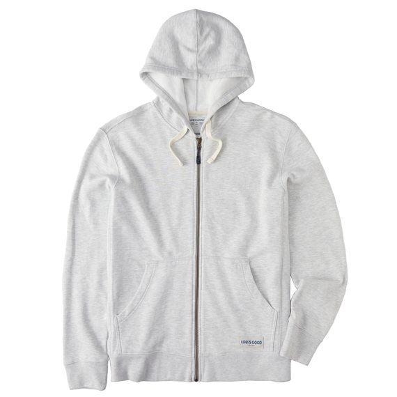 Life is Good Men's Solid Simply True Fleece Zip Hoodie Long Sleeve in Light Heather Grey Size XL | Cotton Blend