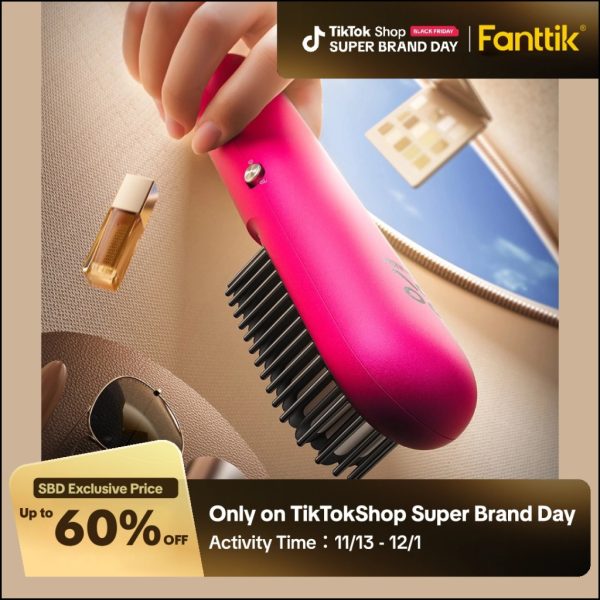 Fanttik Super Brand Day Cordless Hot Brush, Wireless Straightener for Straight to Wavy Hair, 2 in 1 Straightening & Curling Brush, 200 Million Ionic, at TikTok Shop IT