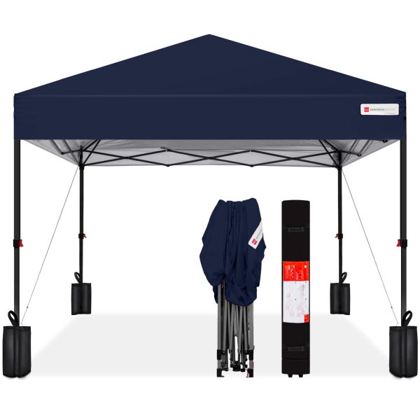 One-Person Setup Instant Pop Up Canopy w/ Case, 4 Weight Bags - 8x8ft - Navy Blue at Best Choice Products