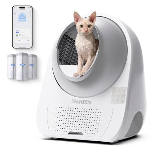 CATLINK Self Cleaning Cat Litter Box for Multiple Cats, Health Monitoring, Automatic Litter Box with APP, Triple Odor Control, Includes 60 Trash Bags, 65L Extra Large Robot (Luxury Pro-X) at CL-Amazon