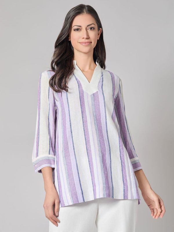 Striped Blouse, Linen at Kasper Clothing