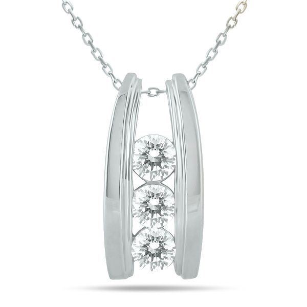 1 Carat TW Bar Set Three Stone Diamond Pendant in 14k White Gold at Szul.com