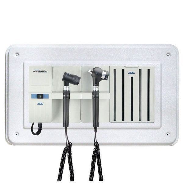 ADC Adstation 5681-35 3.5V Wall PMV Otoscope/Dermascope Diagnostic Set with Wallboard - Xenon Otoscope/LED Dermascope with Specula Dispenser at MFI Medical
