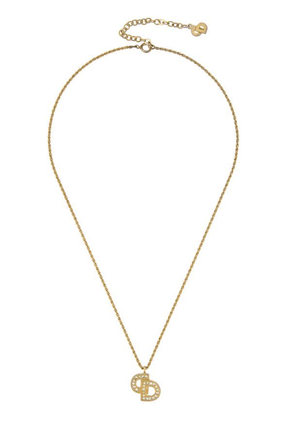 Women's Christian Dior Gold & Crystal 'CD' Necklace in Gold at What Goes Around Comes Around