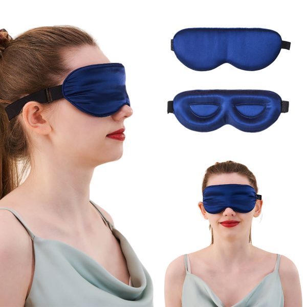 23MM Mulberry Silk 3D Contour Eye Mask with Sleeping Earplugs - Navy Blue at Promeed