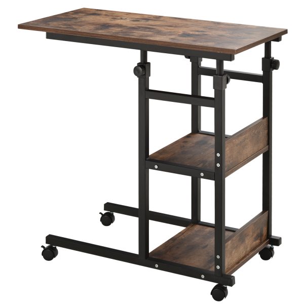 HOMCOM Industrial C-Shaped Mobile Rolling Sofa Side Table with 3-Tier Storage Shelving, Adjustable Height, & Wheels at Aosom.com