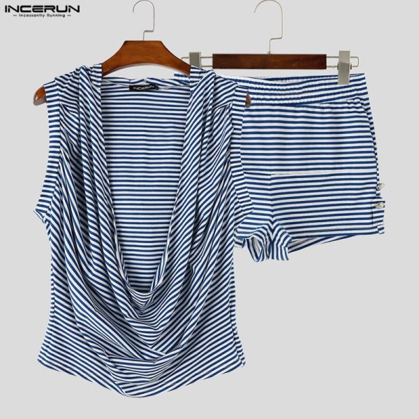 INCERUN Men Striped Sets Summer Hooded Sleeveless Tank Tops Shorts Two Piece Sets Streetwear 2026 Loose Casual Men Matching Sets at AliExpress
