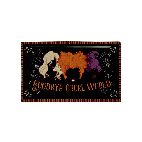 Goodbye Cruel World Doormat - Hocus Pocus, Black/Orange - Spirit Halloween at SpiritHalloween.com