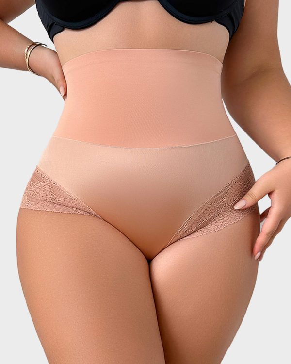 Vibecurve® High-Rise Lace-Trim Tummy Control Shaping Brief Panty, Nude · 4XL