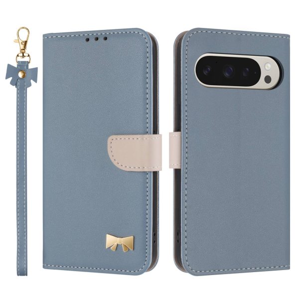 Dteck - For Google Pixel 10 Pro XL Premium Leather Cute Bow-knot Card Slot Kickstand Flip Wallet Case With Crossbody/Wrist Strap - Blue at Best Buy