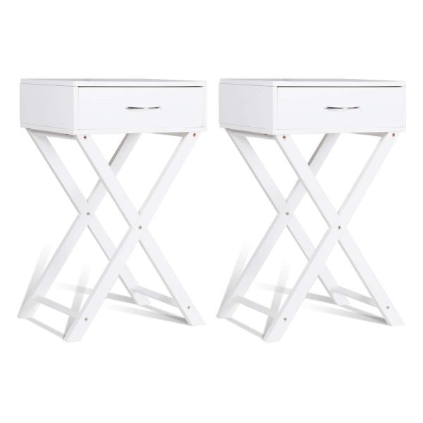 Costway - Nightstand X-Shape Drawer Accent Side End Table Modern Home Furniture - White at Best Buy