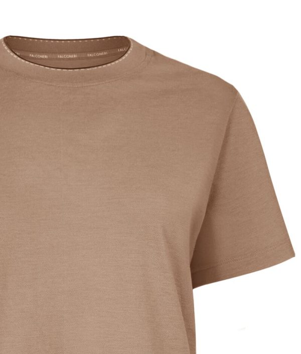 Falconeri Piqué t-shirt with knit collar Woman Wheat Size M