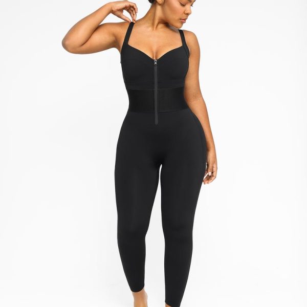 Vibecurve® Zipper Shaping Jumpsuit Waist band Tummy bridle Workout Outfit, Black · XL