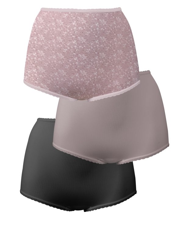 Bali Skimp Skamp Brief, 3-Pack Pink Chic Lace Print/Warm Steel/Black 10 Women's at OneHanesPlace.com