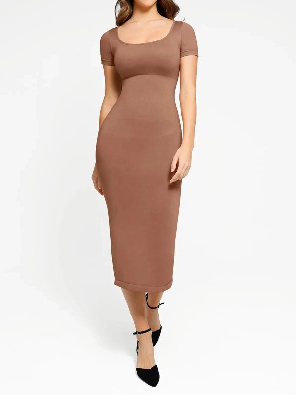 Shapewear Eco-Friendly Back Slit Midi Seamless Dress - Brown / XS/S at Popilush