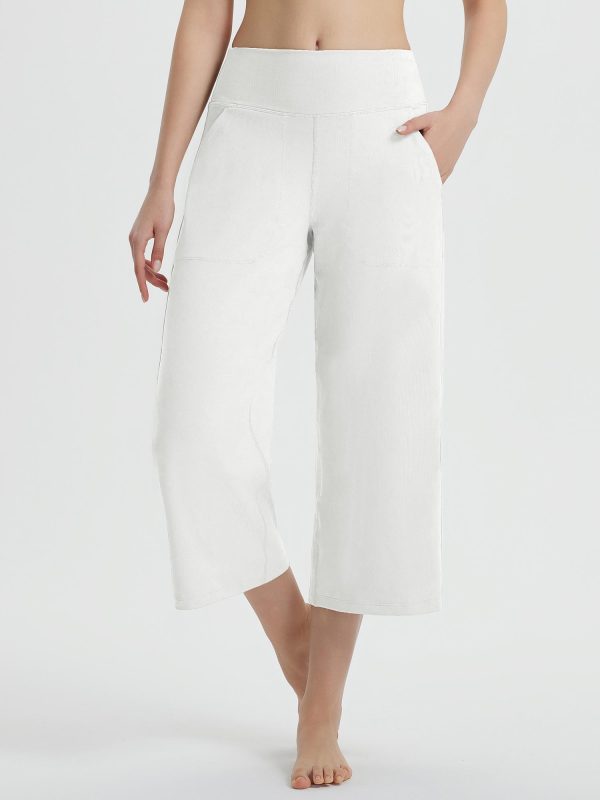 Secret Breeze High-Rise Wide-Leg Capris - Star White / 3XL at Baleaf