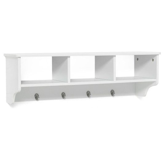Wall Mount Cubby Organizer Hooks Entryway Storage Shelf-White at Costway