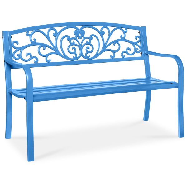 Steel Bench for Outdoor, Patio, Garden w/ Floral Design - 50in at Best Choice Products