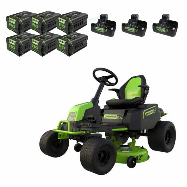 RENEWED 80V 42" Cordless Battery CrossoverT Riding Lawn Mower, (6) 5.0Ah Batteries and (3) Dual-Port Turbo Chargers, CRT4281 at Greenworks Tools