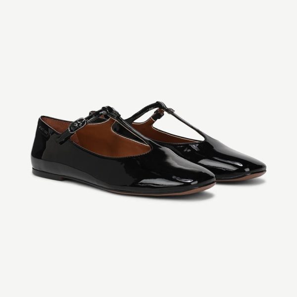 Franco Sarto Franco Marylee Mary Jane Flat Shoes (Black Patent Faux Leather) 8.5 M Round Toe, Buckle Closure