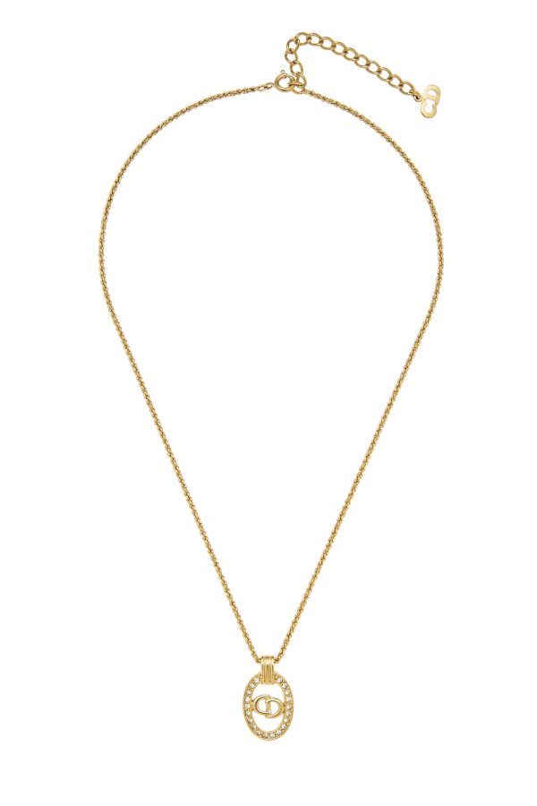Women's Christian Dior Gold Crystal 'CD' Necklace in Gold at What Goes Around Comes Around