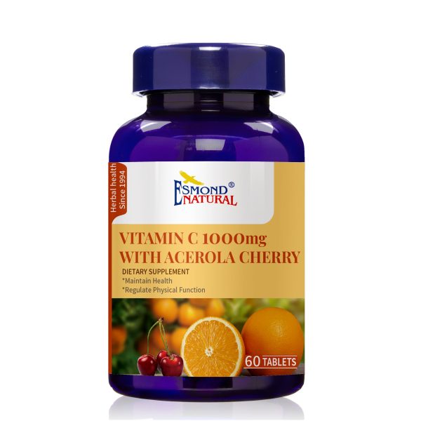 Vitamin C 1000mg with Acerola Cherry (Supports Immune System, Energy Levels, Skin Vitality), USA, FDA, GMP, NPAC-1000mg, 60 Tablets at Esmond Natural