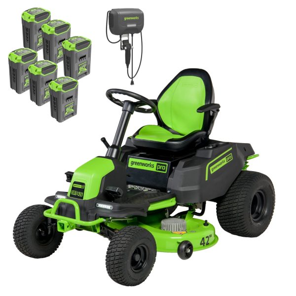 60V 42" Cordless Battery CrossoverT Riding Lawn Mower, (6) 8.0 Ah Batteries and 600W Wall Charger, CRT4262 at Greenworks Tools