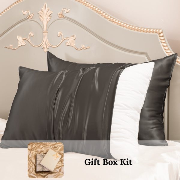 23mm 6A+ 100% Mulberry Silk Pillowcase 2 Pack-Wedding Gift Kit - Queen / Grey at Promeed
