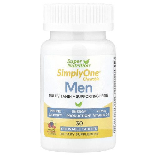 Super Nutrition, SimplyOne®, Men’s Multivitamin + Supporting Herbs with Vitamin A, Vitamin C, Organic Whole Food and Botanical Blend, Wild-Berry, 30 C at iHerb