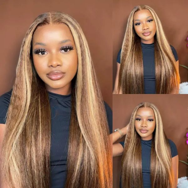 Flash Sale Highlight Piano Color 4x4 Lace Closure & 13x4/13x6 Lace Frontal Wig Brazilian Human Hair Luxurious Customization - 4x4 Lace Closure / Kinky Straight / 28 at HONGKONG OSSILEE TRADING LIMITED