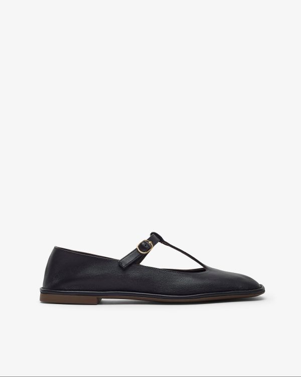 Square T-strap soft black ballerina flats at Savannah's