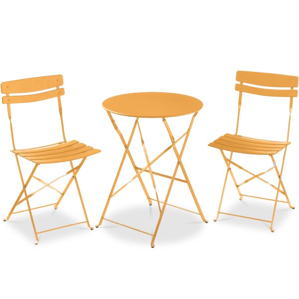 3-Piece Small Folding Patio Bistro Set w/ 2 Chairs - Marigold at Best Choice Products