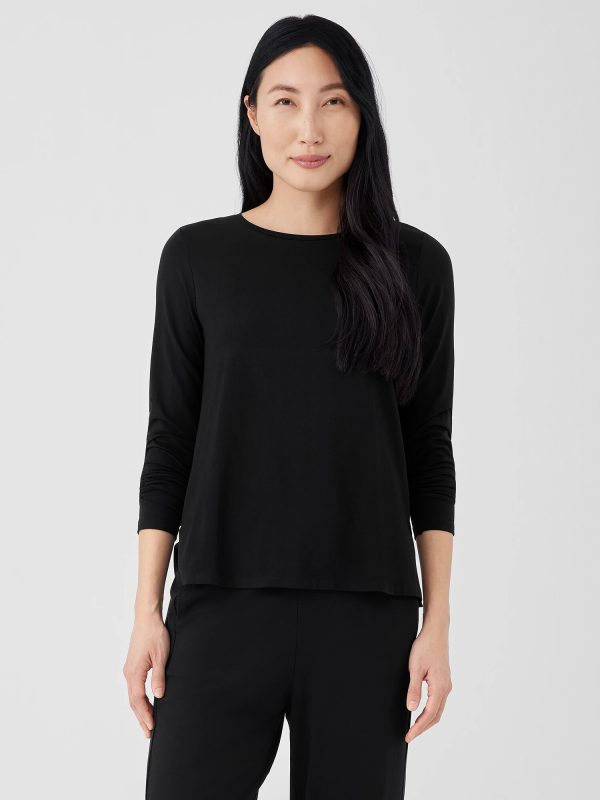 Stretch Jersey Knit Crew Neck Top at EILEEN FISHER