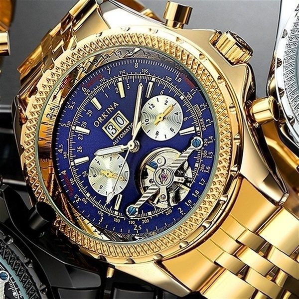Watches Mg Orkina Mens Golden Automatic Mechanical Wrist Watch Day Date Month Relojes with Gift Box erkek kol saati Reloj Hombre at Wish US & CA