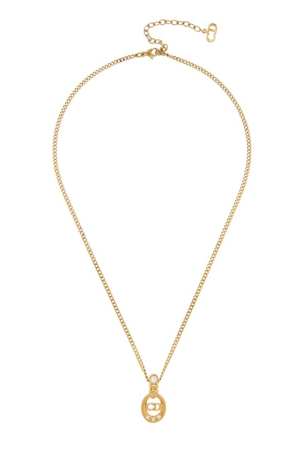 Women's Christian Dior Gold & Crystal 'CD' Necklace in Gold at What Goes Around Comes Around