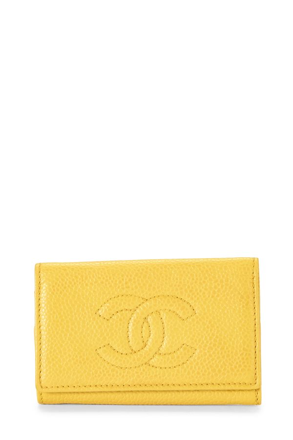 Women's Chanel Yellow Caviar 'CC' Key Pouch in Yellow at What Goes Around Comes Around