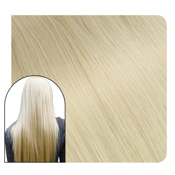 Flat Silk Weft Hair Extensions Virgin Real Human Hair Platinum Blonde #60 - 18 inch / 50gram / Alligator clips at Ugeat Hair Official